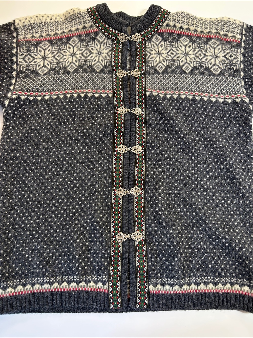 Vintage Squaw Valley cardigan sweater gray wool Nordic/Fair Isle women’s Large